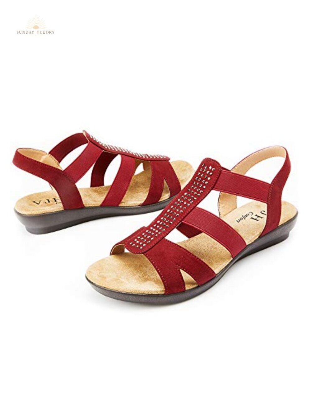 Rhinestone Flat Sandals Faux Suede Open Toe Slip On Slingback